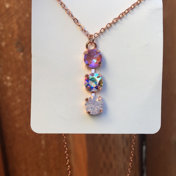 Aurora Borealis, Pink Opal + Violet Crystal Drop Necklace - Picture 12 of 16